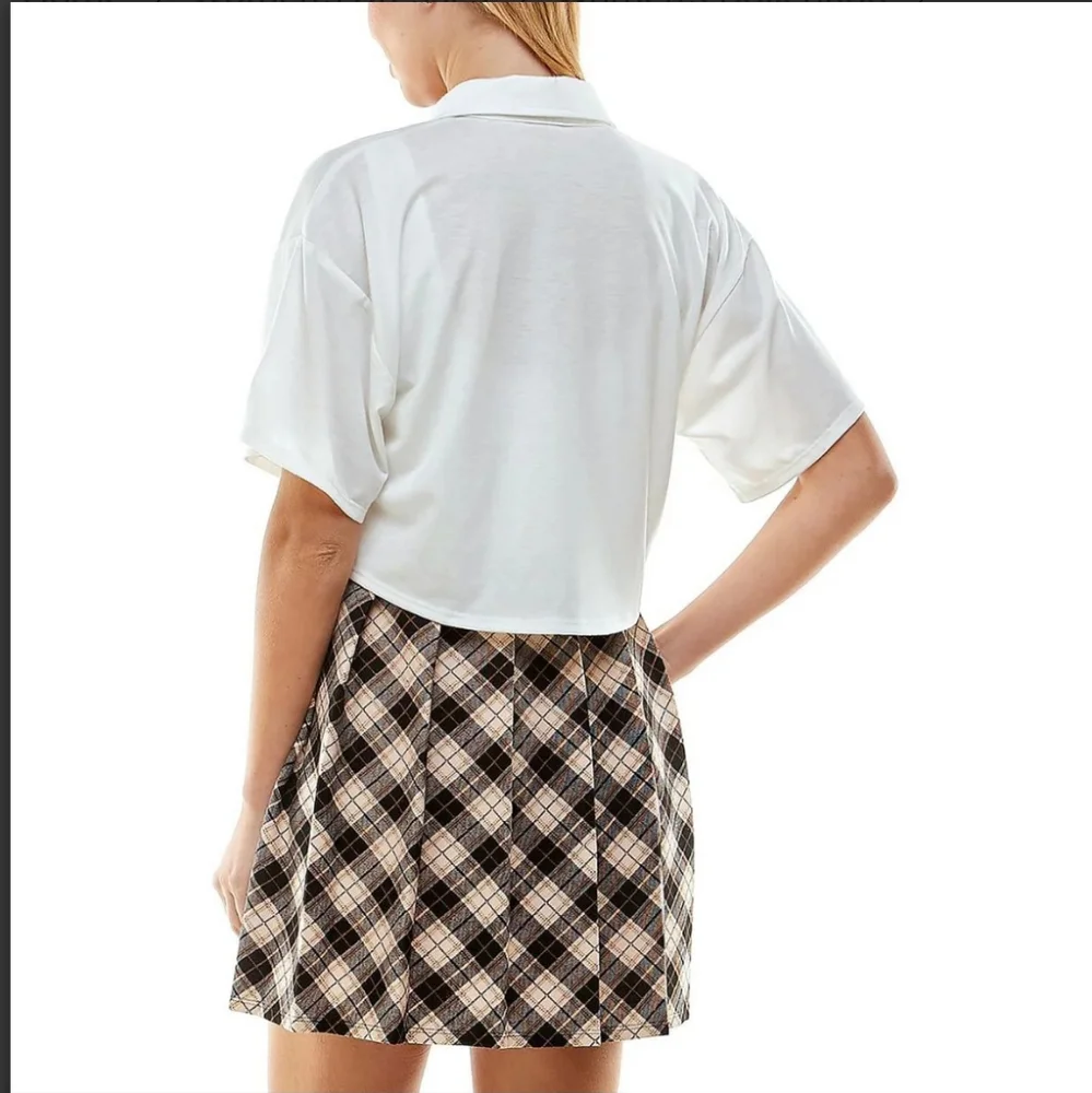 NWT Dress Set 2-Piece Kingsron Grey XL Tan Plaid Set Coords Cute Bn-3060